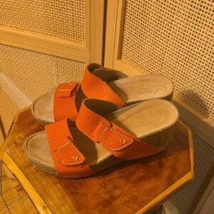 Clarks Vibrant Orange Wedge Sandals Size 7